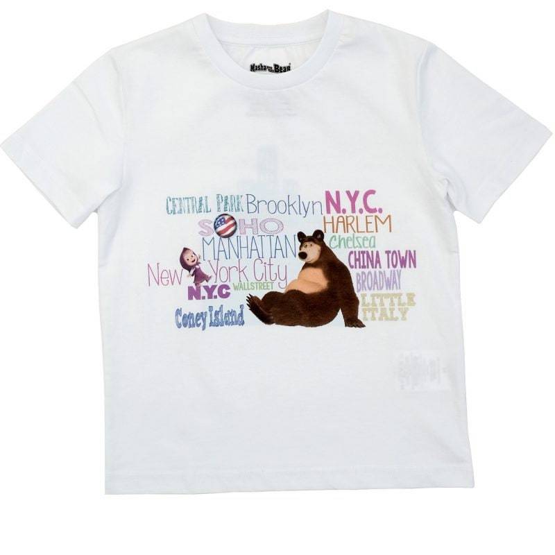 Masha and The Bear Crew Neck Short Sleeve T-Shirt, featuring delightful "Travel US" graphics!