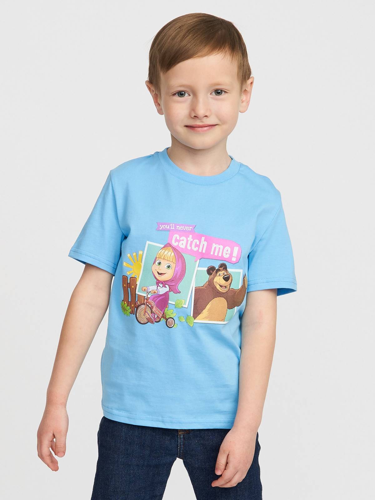 Masha and The Bear Graphic Short Sleeve T-Shirt with a print You’ll Never Catch
