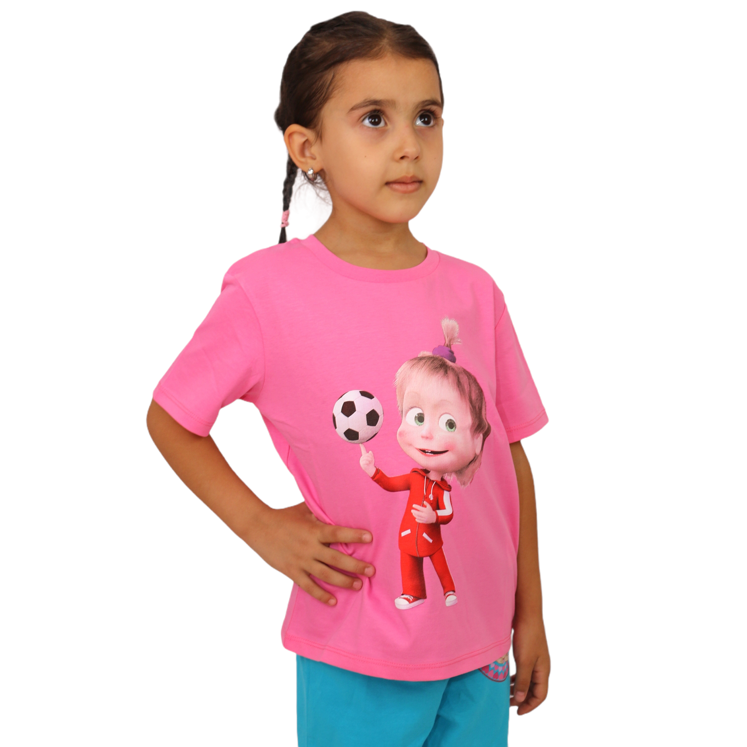 Masha and The Bear Graphic Short Sleeve T-Shirt with a print Masha In Trainign Costume